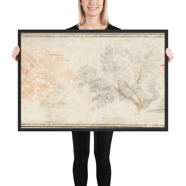 Trees and Houses - Anonymous, Italian, Roman-Bolognese, 17th century - 17th century - Photo Paper Framed Poster Museum quality 7745959