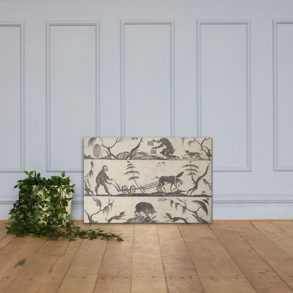 Blackwork Design for Goldsmithwork with a Bee-Keeper, a Farmer and a Boar - Mathais Beitler - 1612 - Canvas Museum quality 7748149