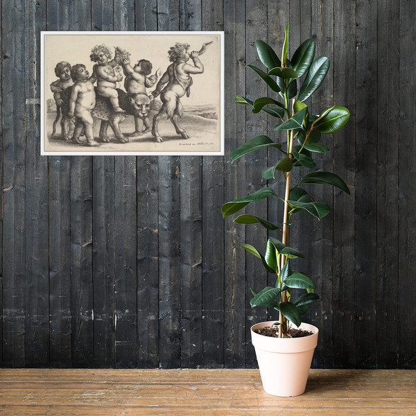 Four boys, a young satyr, and a leopard - Wenceslaus Hollar - 1647 - Photo Paper Framed Poster Museum quality 7742026