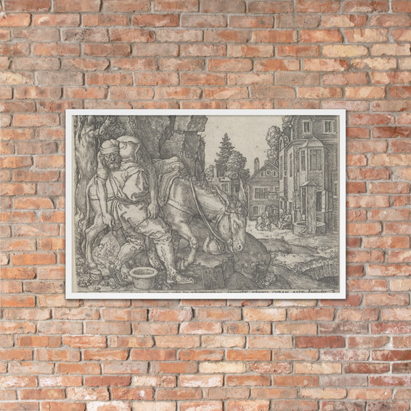 The Good Samaritan Putting the Traveller on His Donkey, from The Parable of the Good Samaritan - Heinrich Aldegrever - 1554 - Photo Paper Framed Poster Museum quality 7741088