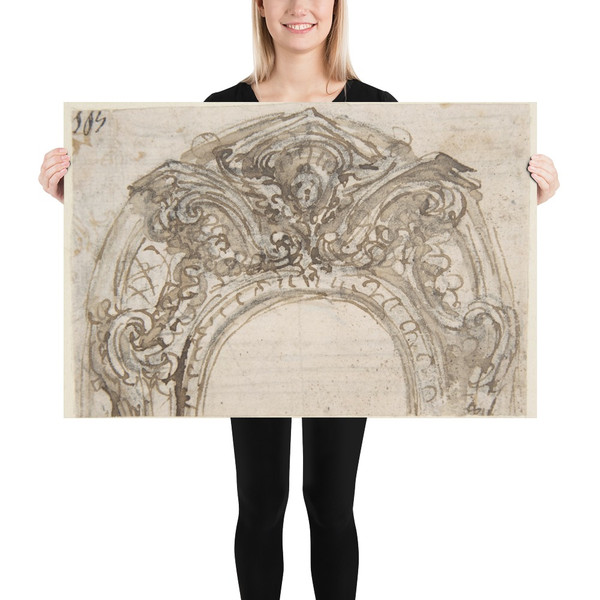 Design for the Top of an Arch, Decorated with a Cherub (recto); Design for the Frame of a Frieze (verso) - Giovanni Battista Foggini - 1652–1725 - Photo Paper Poster Museum quality 7739471