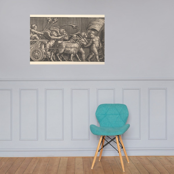 A frieze arrangement depcting the Triumph of Love; Cupid in a Chariot led by goats, many other putti filling the composition - Master of the Die - 1530–60 - Photo Paper Poster Museum quality 7747077