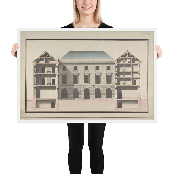 Design for the Collège de France, Paris: Elevation of Court Front with Traverse Sections Through Side Court Wings - Jean François Chalgrin - ca. 1772 - Photo Paper Framed Poster Museum quality 7743861