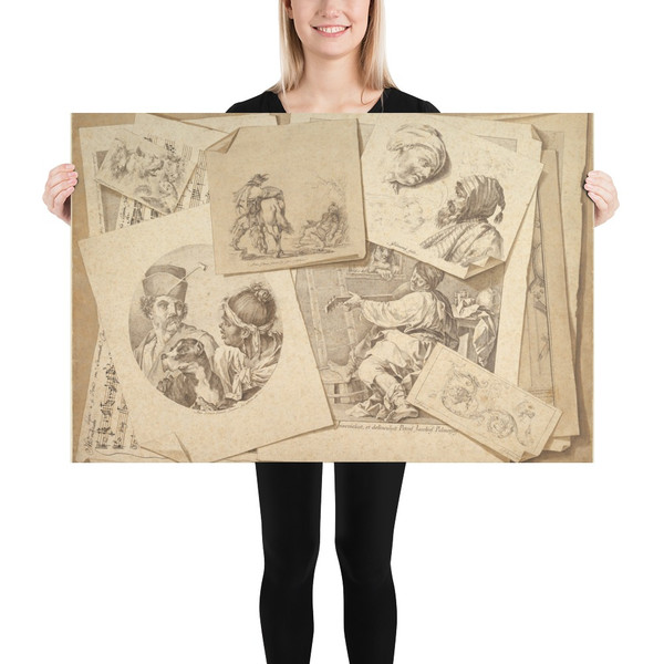 Trompe-l'Oeil Exercise: Prints on a Table Top - Pietro Jacopo Palmieri - 1766 - Paper Poster Museum quality 7745395