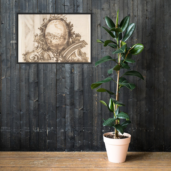 Design for an Overdoor Decoration with Variant (recto); Sketch of a Marbled Wall (verso) - Anonymous, Italian, Bolognese, 18th century - 1740–60 - Photo Paper Framed Poster Museum quality 7744336