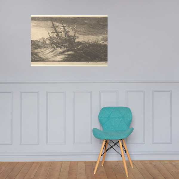 Warship and a spouting whale - Wenceslaus Hollar - 1665 - Photo Paper Poster Museum quality 7739325