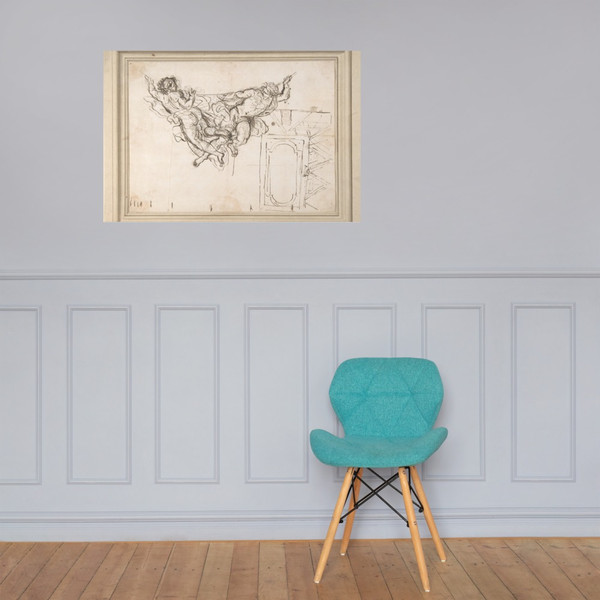 Study for Nude Male Figures Supporting a Frame and Plan of the Ceiling Decoration of Palazzo Altieri, Rome - Carlo Maratti - 1625–1713 - Photo Paper Poster Museum quality 7744772