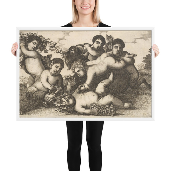 Four boys, two satyrs, and a goat - Wenceslaus Hollar - 17th century - Photo Paper Framed Poster Museum quality 7741806