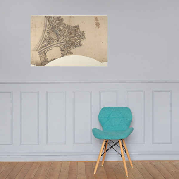 Design for a Part of a Painted Vaulted Ceiling with a Coat of Arms in Form of a Cross - Anonymous, Italian, Piedmontese, 18th century - 1700–1780 - Paper Poster Museum quality 7744791