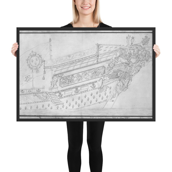 Drawing of the Stern of "La Réal" - Anonymous, French, 19th century - 19th century - Matte Paper Framed Poster Museum quality 7723326