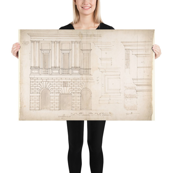 Palazzo Caffarrelli-Vidoni, elevation; details (recto) blank (verso) - Anonymous, French, 16th century - early to mid-16th century - Paper Poster Museum quality 7740862