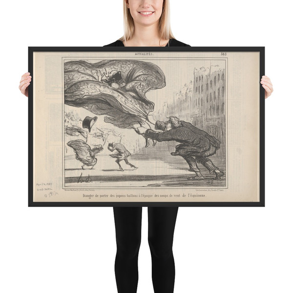 Danger de Porter des Jupes-Ballons, Plate 26 of La Crinolomanie, published in le Charivari, April 3, 1857 - Honoré Daumier - 1857 - Matte Paper Framed Poster Museum quality 7748512