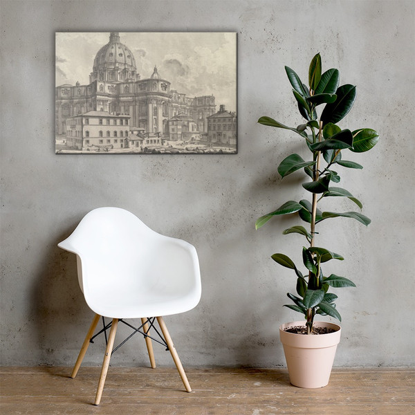 View of the exterior of St. Peter's Basilica in the Vatican, from Vedute di Roma (Roman Views) - Giovanni Battista Piranesi - ca. 1748 - Canvas Museum quality 7719815