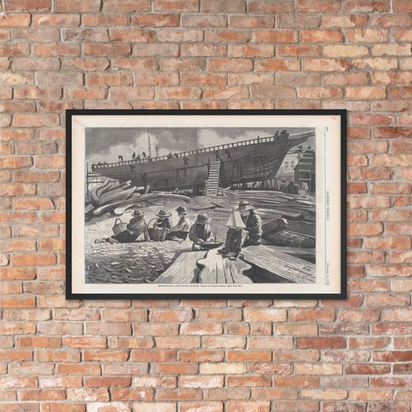Ship-Building, Gloucester Harbor (Harper's Weekly, Vol. XVII) - Winslow Homer - October 11, 1873 - Matte Paper Framed Poster Museum quality 7723287