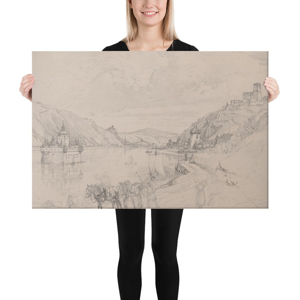 View of the Rhine with Pfalzgrafenstein Castle and Kaub Seen from the South-East - Johann Adam Klein - 1815 - Canvas Museum quality 7746971