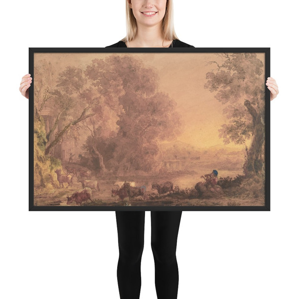 Arcadian Landscape - George Barret, the younger - 1820–42 - Matte Paper Framed Poster Museum quality 7745646