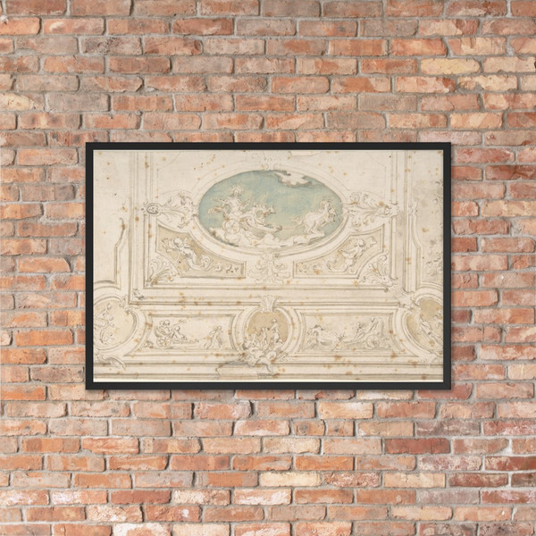Design for a Ceiling with Apollo on his Wagon in the Central Compartment - Anonymous, Italian, 18th century - 18th century - Matte Paper Framed Poster Museum quality 7723442