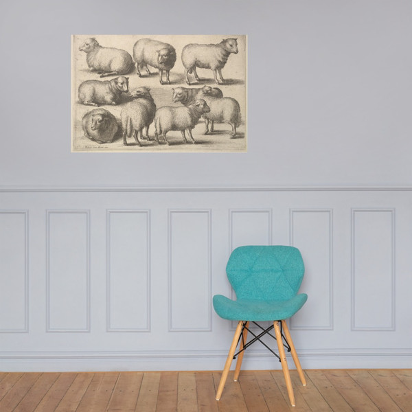 Nine sheep - Wenceslaus Hollar - 1646 - Paper Poster Museum quality 7741873