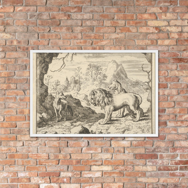 Renard Convinces the Lion and Lioness of Finding a Treasure His Father Stole from Them from Hendrick van Alcmar's Renard The Fox - Allart van Everdingen - 1650–75 - Matte Paper Framed Poster Museum quality 7725000