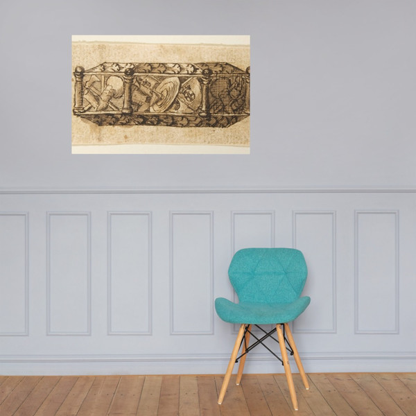 Design for an Object (Casket?) Decorated with Armorial Trophies and Foliage - Anonymous, French, 19th century - 19th century - Paper Poster Museum quality 7740301