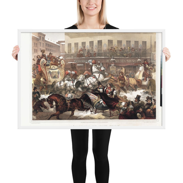 Sleighing in New York - Thomas Benecke - 1855 - Photo Paper Framed Poster Museum quality 7746455