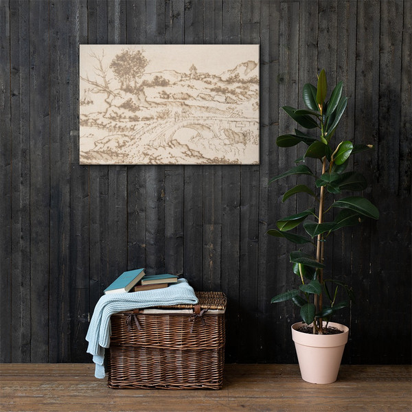 Landscape With Figures Crossing a Bridge - Anonymous, Italian, Roman-Bolognese, 17th century - 17th century - Canvas Museum quality 7746139