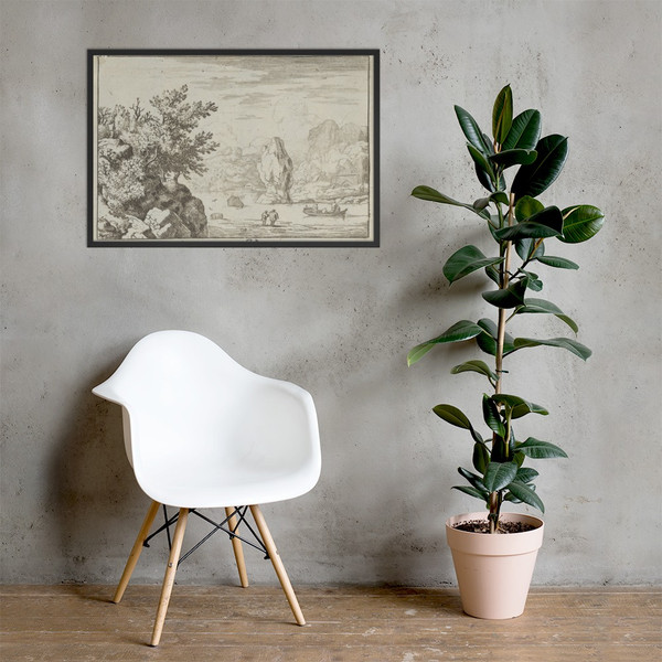 The Rock in the Middle of the River - Allart van Everdingen - Photo Paper Framed Poster Museum quality 7724456