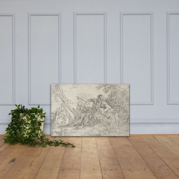 Shepherd holding a flute and two other figures in a landscape - Salvator Rosa - ca. 1660–1661 - Canvas Museum quality 7795228