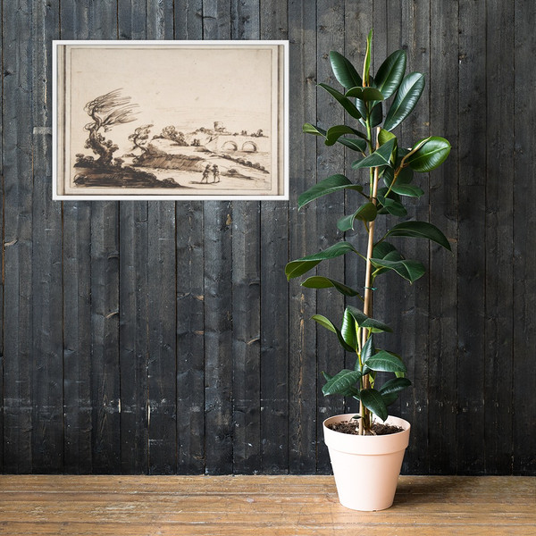 Landscape with Figures and a Two-Arched Bridge - Guercino (Giovanni Francesco Barbieri) - 1591–1666 - Matte Paper Framed Poster Museum quality 7795547