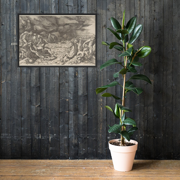 Neptune calming the Tempest Aeolus raised against the Fleet of Aeneas - Giulio Bonasone - 1531–76 - Matte Paper Framed Poster Museum quality 7794194