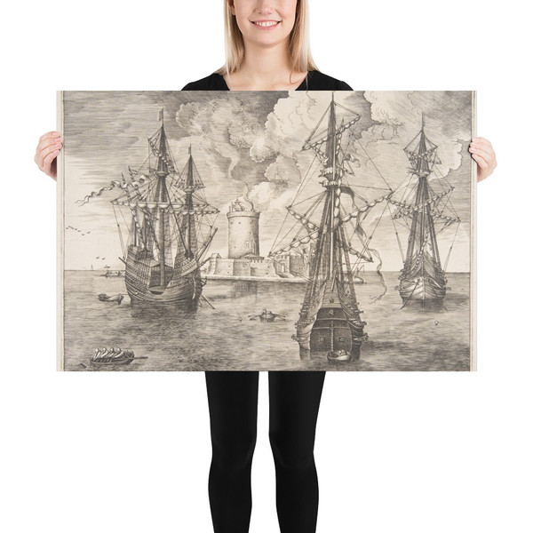 Four-master and Two Three-masters Anchored near a Fortified Island from The Sailing Vessels - Pieter Bruegel the Elder - 1561–65 - Photo Paper Poster Museum quality 7796220