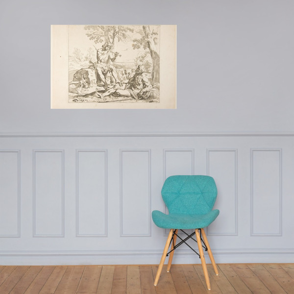 Mercury and Argus, counterproof of copy in reverse after Cantarini - Simone Cantarini - ca. 1630–1648 or after - Paper Poster Museum quality 7795263