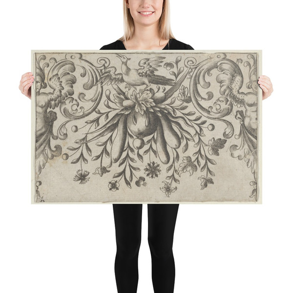 Design for Silverwork with Garlands, Birds, and Grotesque Motifs - Hieronymus Bang - ca. 1568–1633 - Photo Paper Poster Museum quality 7794235