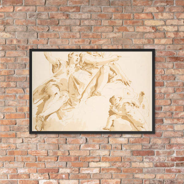 Two Women Seated on a Cloud, and Two Putti - Giovanni Battista Tiepolo - 1696–1770 - Matte Paper Framed Poster Museum quality 7795079
