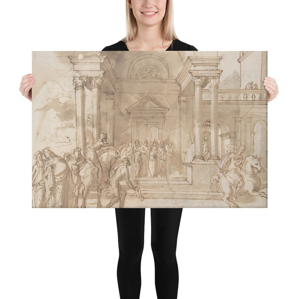 Unidentified Subject:  Figures before a Palace or Temple - Francesco Allegrini - 1624–63 - Canvas Museum quality 7797202