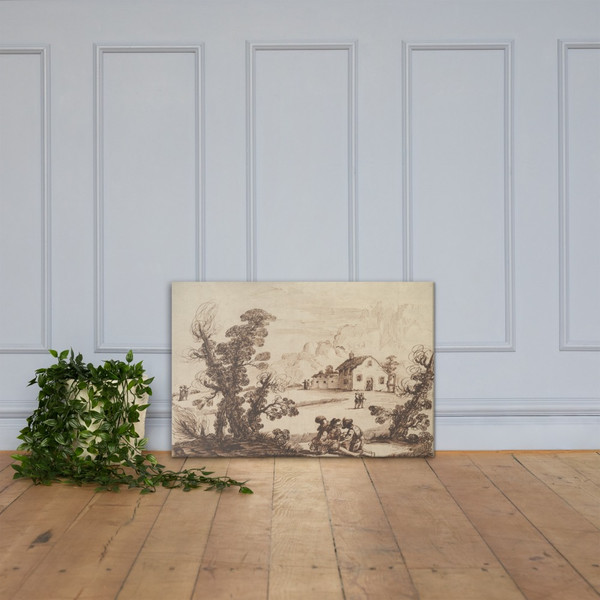 Landscape with Figures and a Farm House - Guercino (Giovanni Francesco Barbieri) - 1750–80 - Canvas Museum quality 7795562