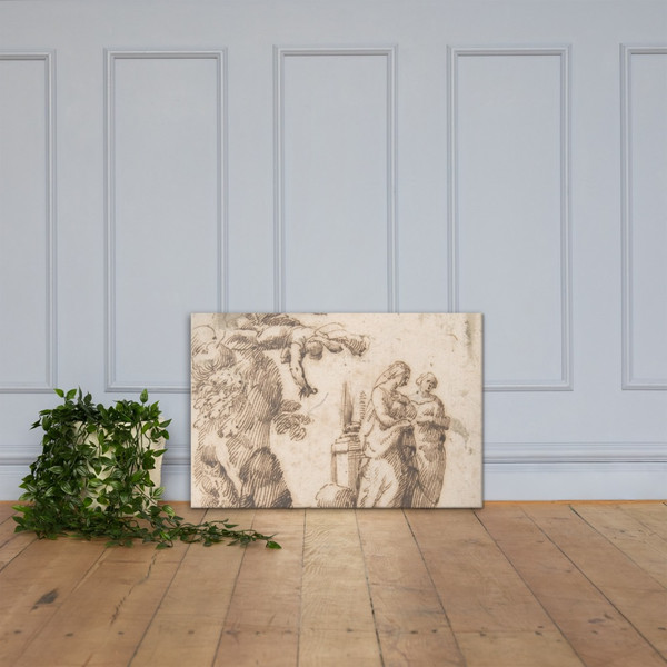 Unidentified Subject:  Two Falling Figures and Two Standing Women in a Landscape - Francesco Allegrini - 1624–63 - Canvas Museum quality 7797445