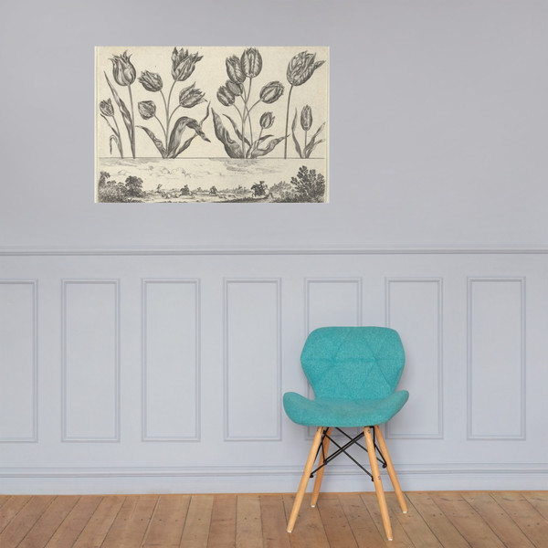 Horizontal Panel with a Row of Flowers Above a Frieze with a Hunting Scene in a Landscape, from Livre Nouveau de Fleurs Tres-Util - Nicolas Cochin - 1645 - Photo Paper Poster Museum quality 7794539