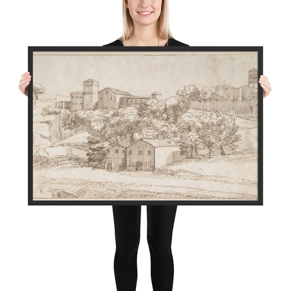 Landscape Study: Surburbs of Rome - Giovanni Francesco Grimaldi - 1606–80 - Matte Paper Framed Poster Museum quality 7795798
