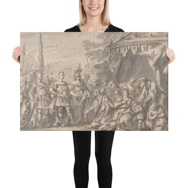 The Family of Darius before Alexander (recto); Sketch of a Horse-Drawn Cart, and Studies of Male Heads and an Infant (verso) - Gaspare Diziani - 1717 - Canvas Museum quality 7796382