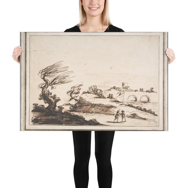 Landscape with Figures and a Two-Arched Bridge - Guercino (Giovanni Francesco Barbieri) - 1591–1666 - Paper Poster Museum quality 7795539