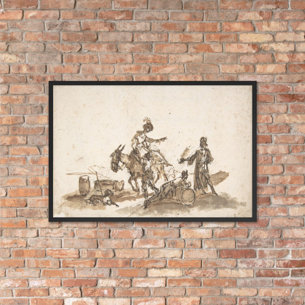 Man Assisting a Woman to Mount a Horse, with Two Other Figures and a Dog - Giuseppe Bernardino Bison - 1762–1844 - Matte Paper Framed Poster Museum quality 7796927