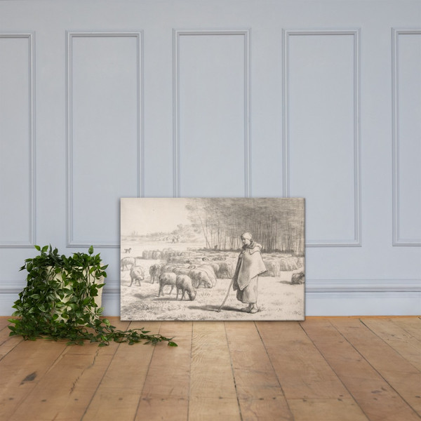 A Shepherdess with Her Flock - Jean-François Millet - ca. 1852 - Canvas Museum quality 7798000