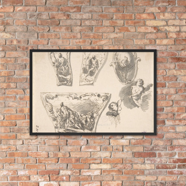 Various Designs for Parts of a Carriage - Anonymous, Italian, first half of the 18th century - 18th century - Matte Paper Framed Poster Museum quality 7797617