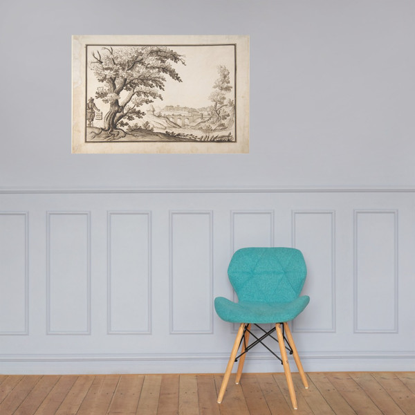 Framed Landscape with a View of Castel Durante with a Figure Holding an Inscribed Plaque in the Foreground - Ercole Bazicaluva - 1600–1638 - Paper Poster Museum quality 7794827
