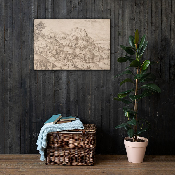 Panoramic Mountainous Estuary Landscape, with Christ and the Woman of Canaan - Lucas Gassel - mid-16th century - Canvas Museum quality 7795513