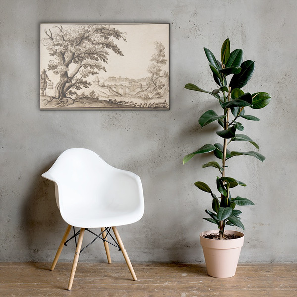 Framed Landscape with a View of Castel Durante with a Figure Holding an Inscribed Plaque in the Foreground - Ercole Bazicaluva - 1600–1638 - Canvas Museum quality 7794843