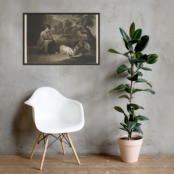 Girl and Pigs - Richard Earlom - 1783 - Matte Paper Framed Poster Museum quality 7796328