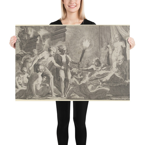 Hercules surprising Fanus who mistook him for Omphale - Léon Davent - 1540–56 - Paper Poster Museum quality 7799548