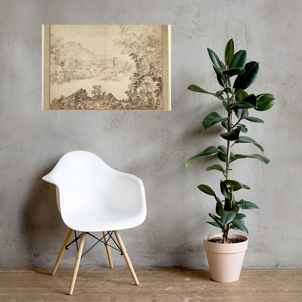 Landscape with a Bridge and Two Figures - Giovanni Francesco Grimaldi - 1606–80 - Photo Paper Poster Museum quality 7795816